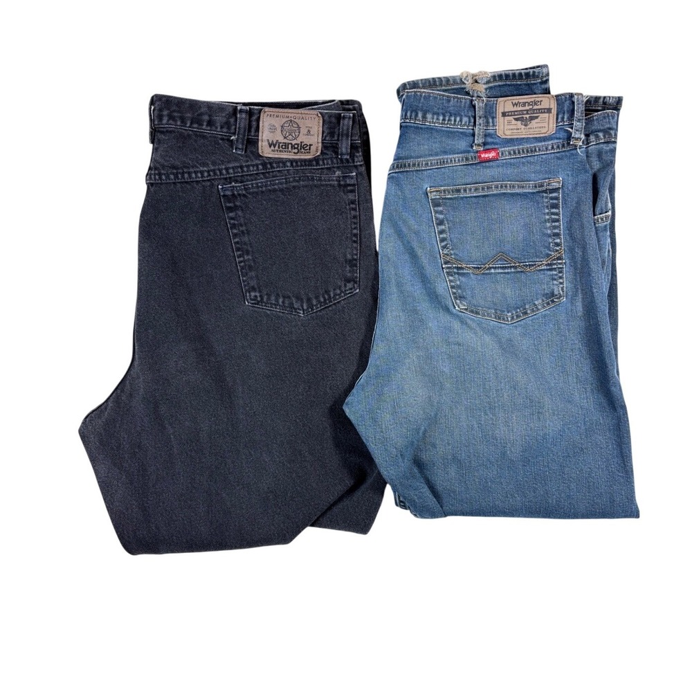 Wrangler‎ Mens Jeans Bundle 2 Pairs Black 42x32 Blue 42x30 Straight Leg Denim